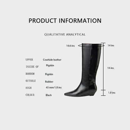 Black Smooth Leather Pointed toe the-Knee  Boots