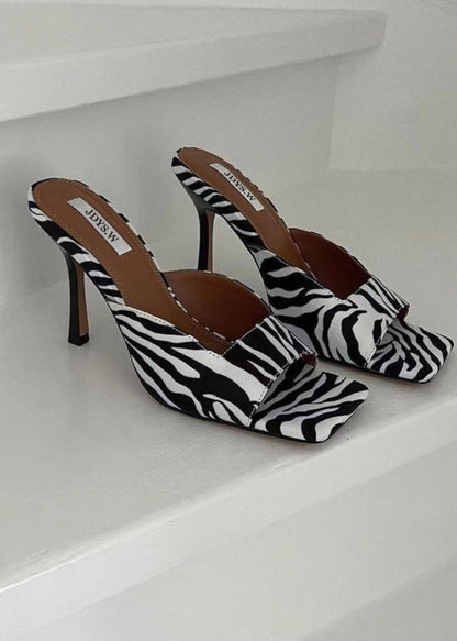 Square-Toe Shallow Aligator Zebra Print Heels