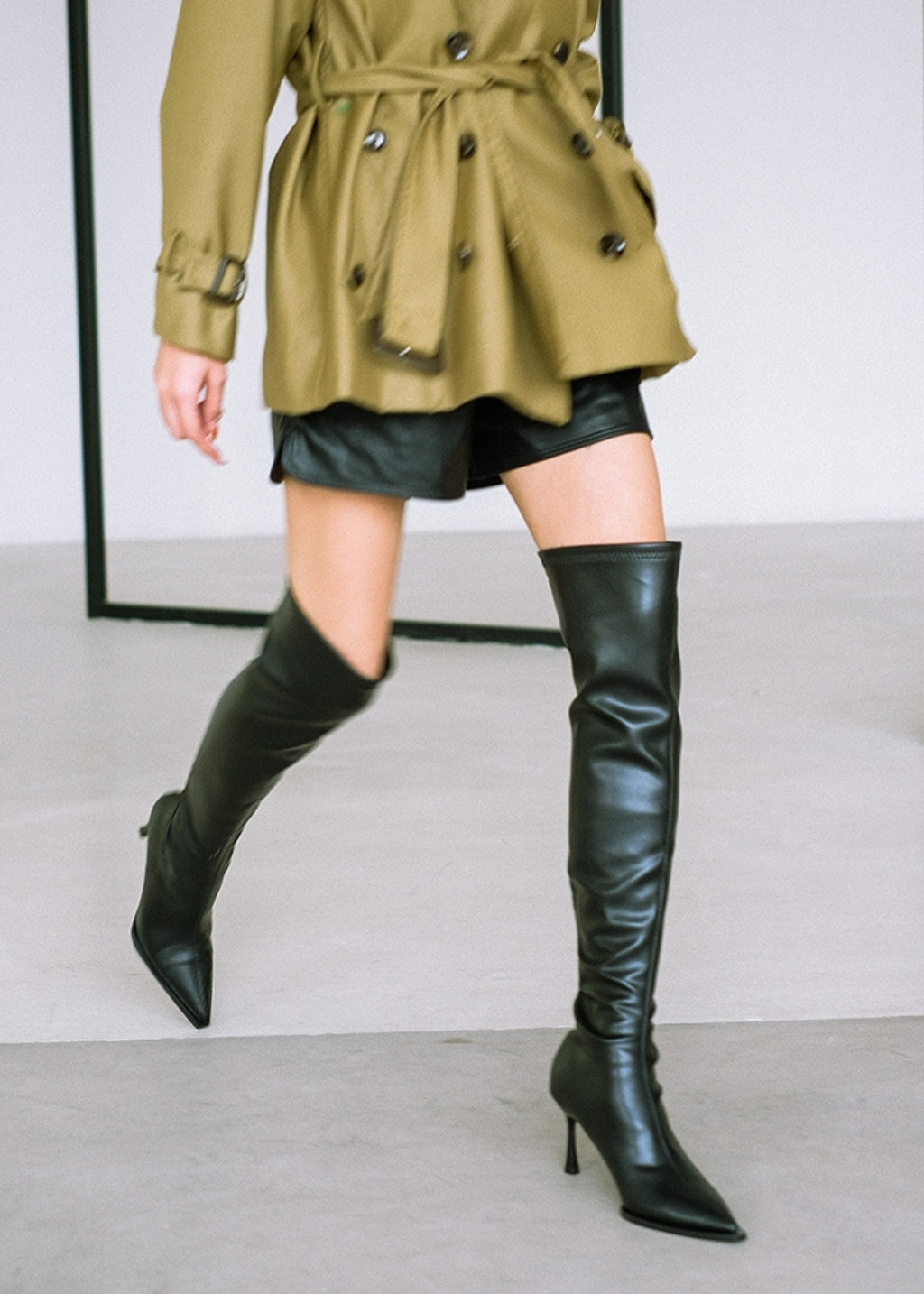 Pointed Toe Stiletto High Heel Leather Over-The-Knee Boots