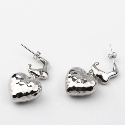 Heart Hollow Pleated 925 Silver Earring