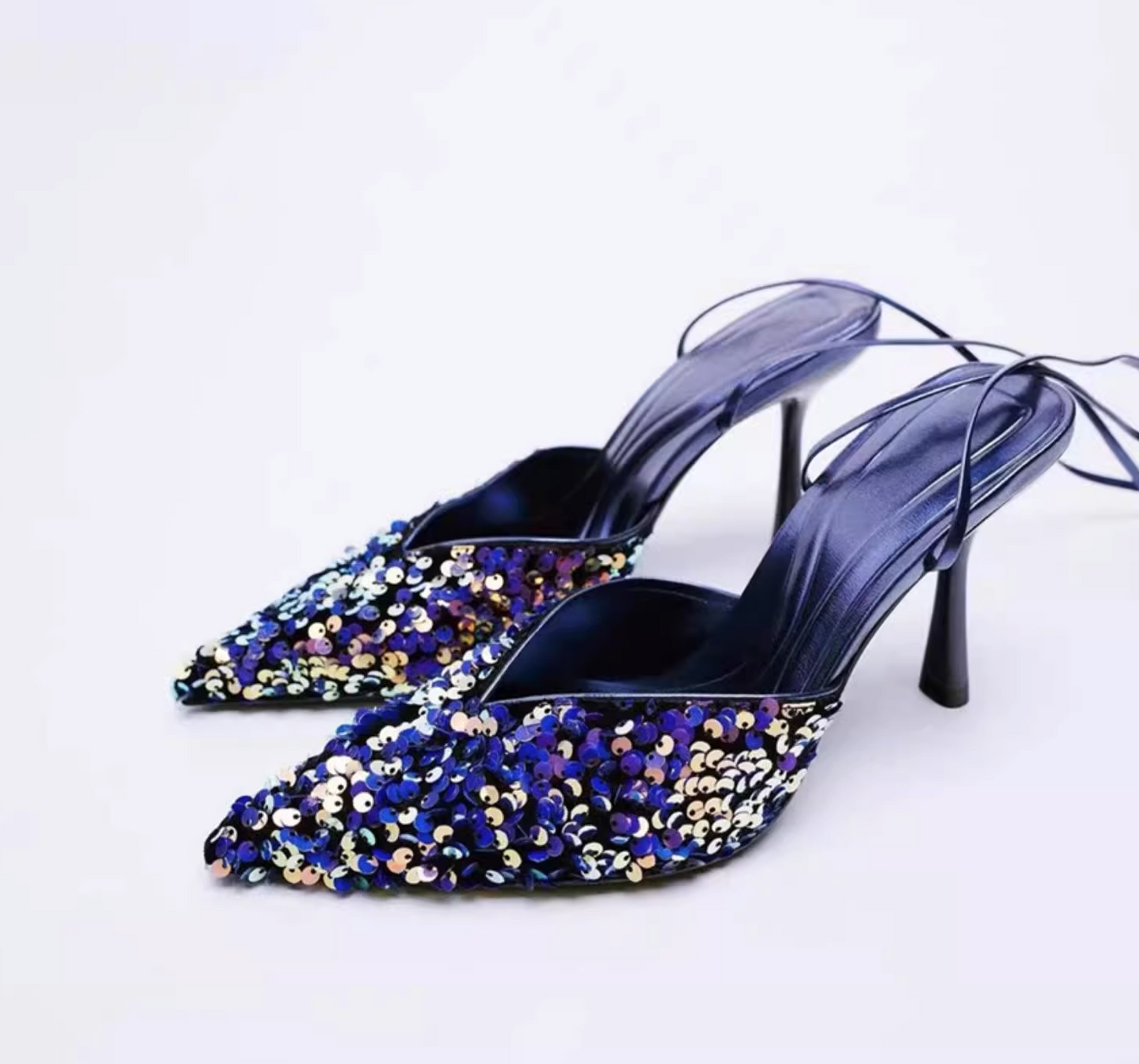 Pointed -Toe Sequin Strappy Pumps