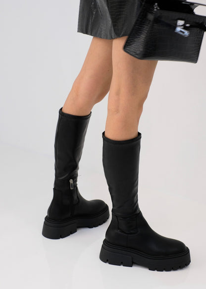 Chelsea Knee-High Stretchable leather Boots with Platform