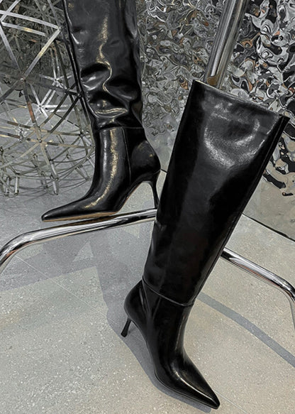 Pointed -toe Cowhide Leather The Knee Boots