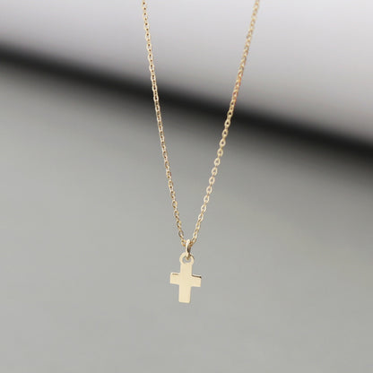 14k Yellow Gold Mini Cross Necklace