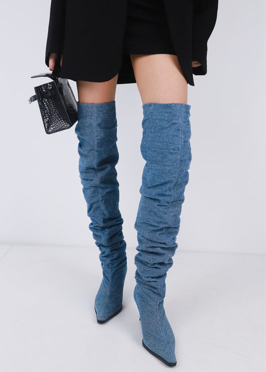 Denim Pointed-Toe Boots