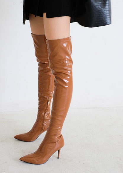 Vava Aylah Over -Knee Vegan Patent Leather Boots With Fur Inner
