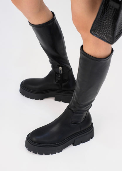 Chelsea Knee-High Stretchable leather Boots with Platform