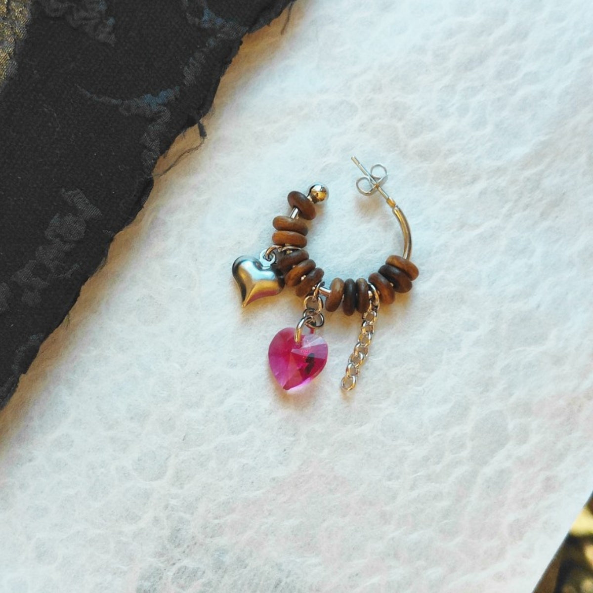 Retro Sweet Sandalwood Titanium  Pink Heart-Shaped Tassel Earrings