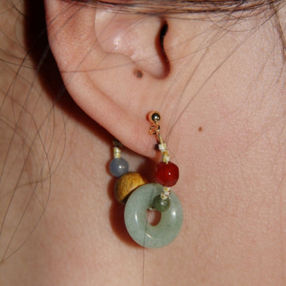 Natural Jade Sandalwood Glazed Rainbow Color Earrings