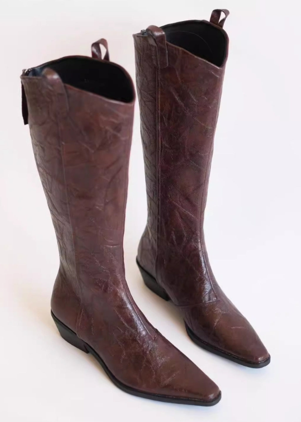 Brown Vintage The -Knee Pointed-Toe Boots