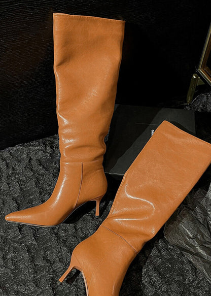 Pointed -toe Cowhide Leather The Knee Boots