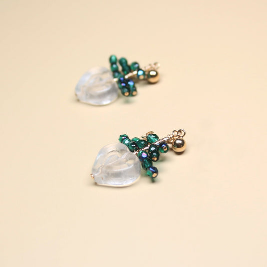 White Crystal Heart Earrings