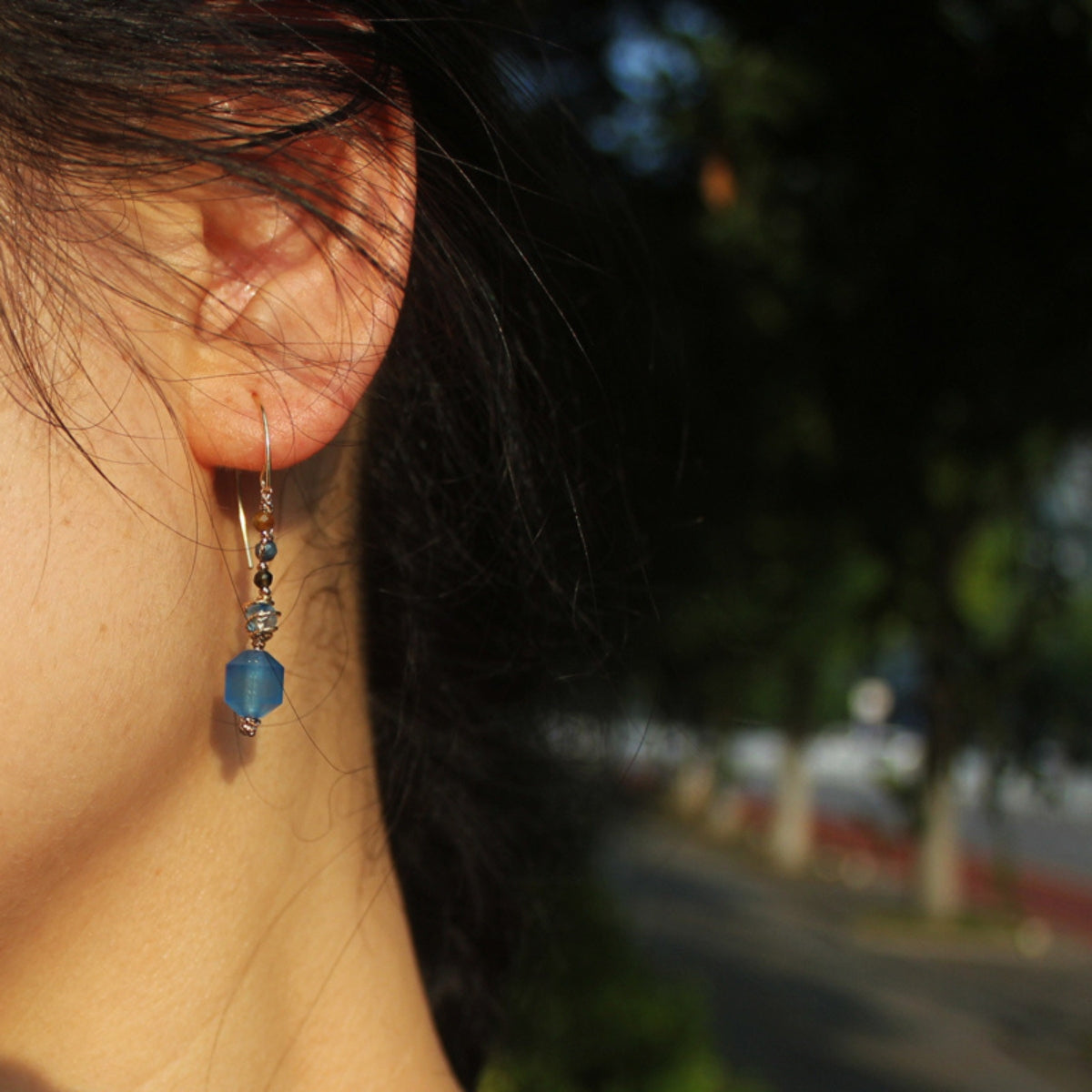 Natural Blue Agate Earrings
