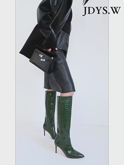 Pointed -Toe Crocodile Leather Boots
