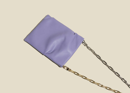 purple silver gold two TONE LINK CHAIN soft LEATHER shoulder BAG