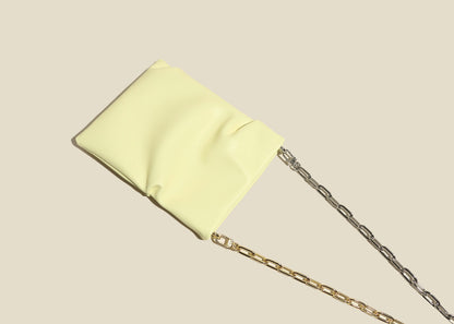 YELLOW silver gold two TONE LINK CHAIN soft LEATHER shoulder BAG