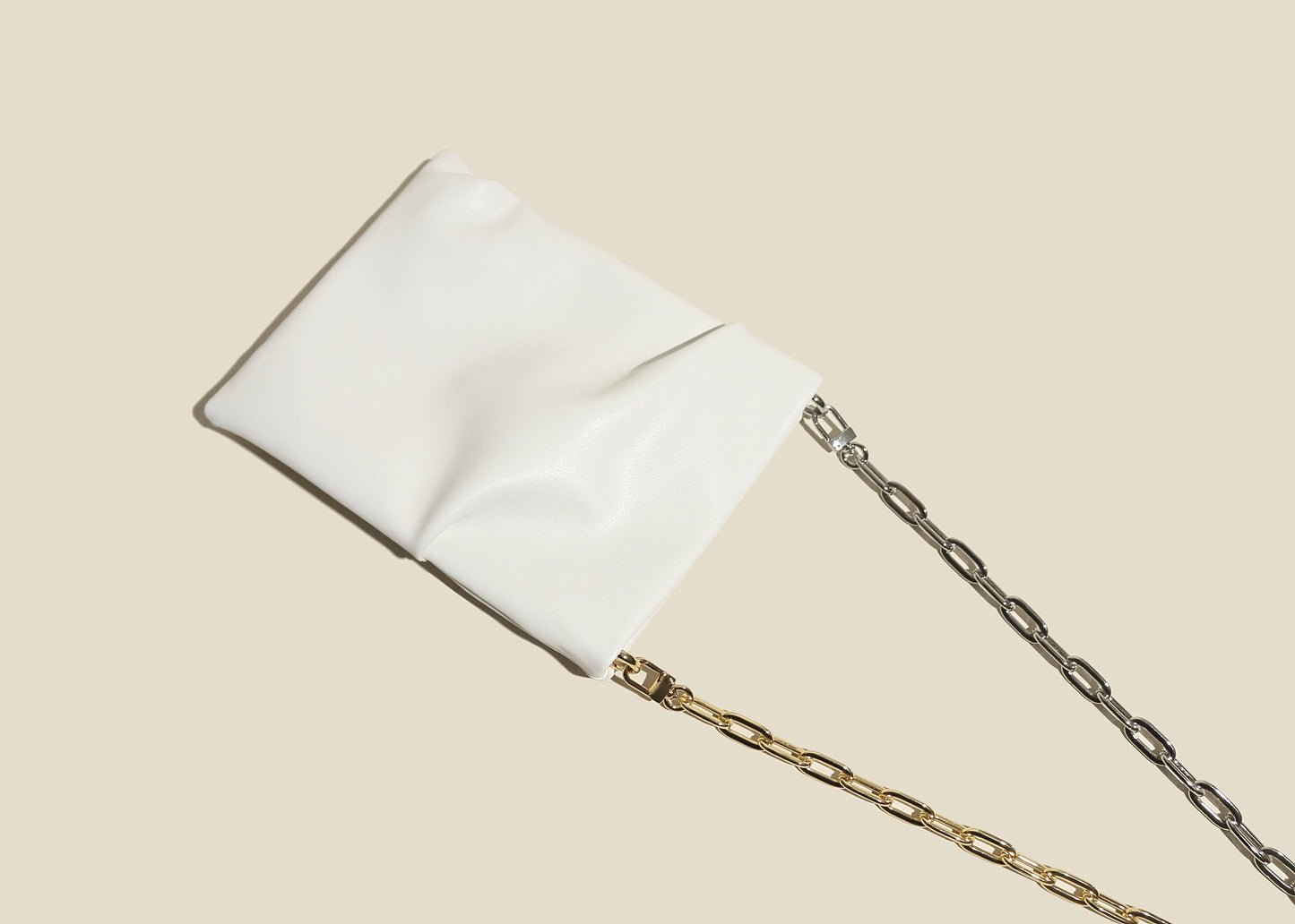 WHITE silver gold two TONE LINK CHAIN soft LEATHER shoulder BAG