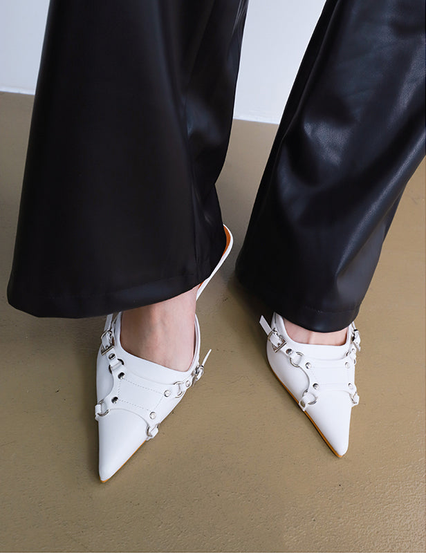 Pointed -Toe Buckle High Slippers