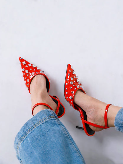 Studded Pointed -Toe Retro High Heels Pumps