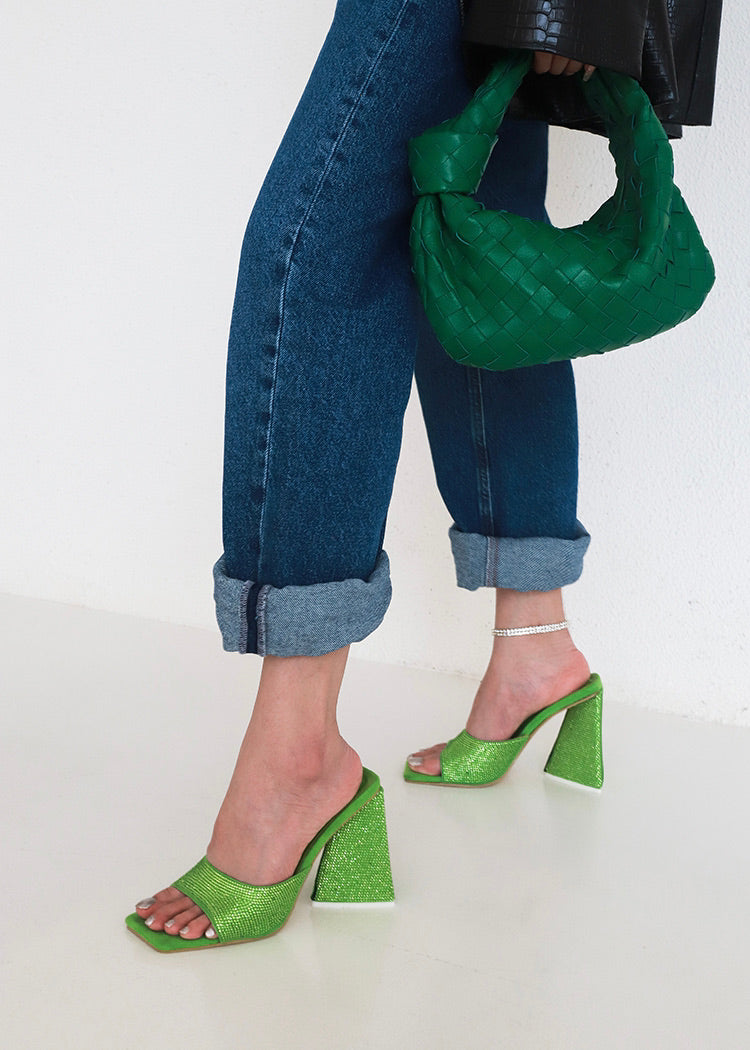 the attico green DEVON ALL OVER bling CRYSTAL-EMBELLISHED EMERALD MULES SANDALS