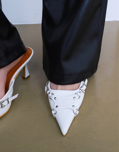Pointed -Toe Buckle High Slippers